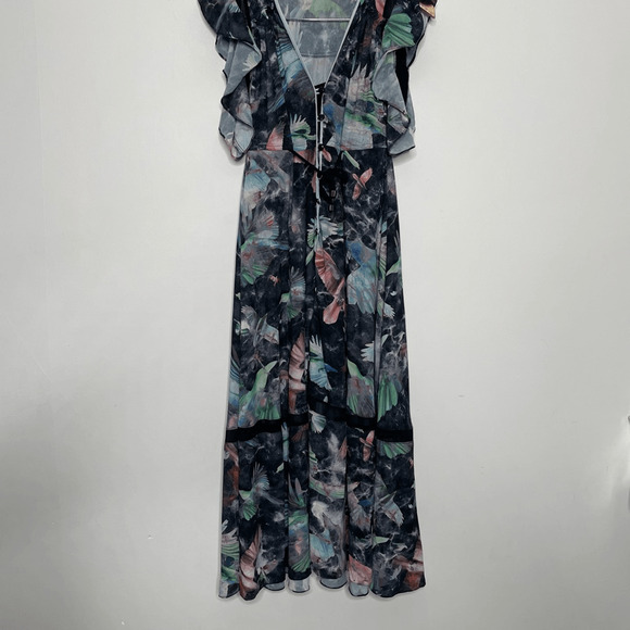 Hunter Bell Printed Harrison MIDI Floral Dress blue crepe abstract women's us 0 - Picture 3 of 9